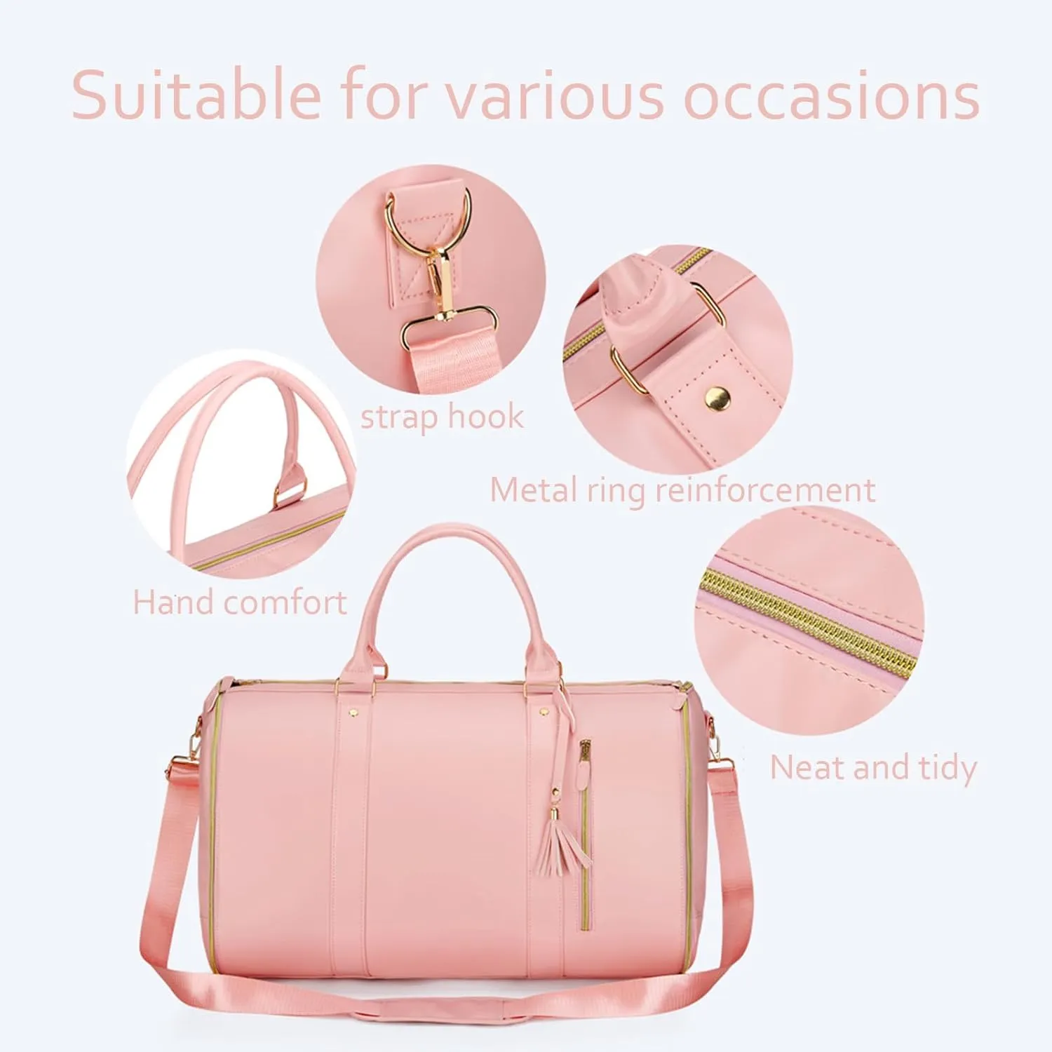 Viralhuntz Travel Bag, Viralhuntz Leather Foldable Travel Bags, Large Capacity Waterproof Foldable Travel Bag Suitable for Short Trips (Pink)