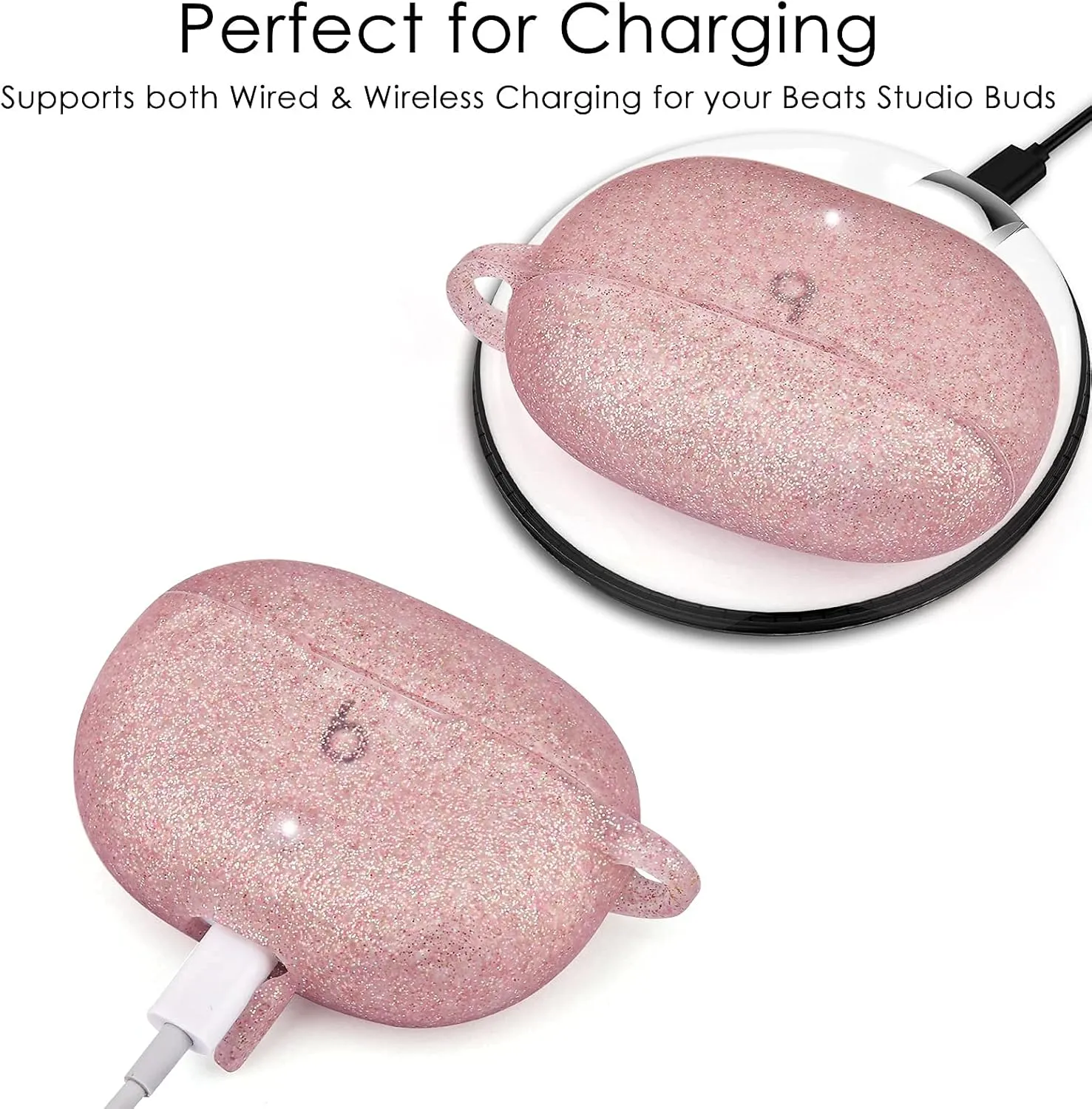 VISOOM Compatible with Beats Studio Buds 2021 Case, Silicone Soft Carrying Cases Protective Wireless Charging Cover Skin with Beats Studio Earbuds Accessories Keychain for Women&Girls