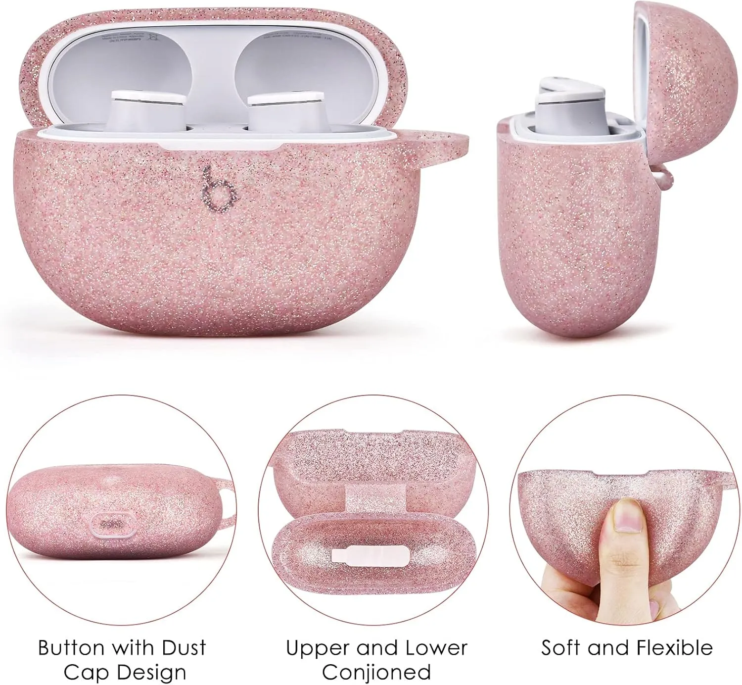 VISOOM Compatible with Beats Studio Buds 2021 Case, Silicone Soft Carrying Cases Protective Wireless Charging Cover Skin with Beats Studio Earbuds Accessories Keychain for Women&Girls