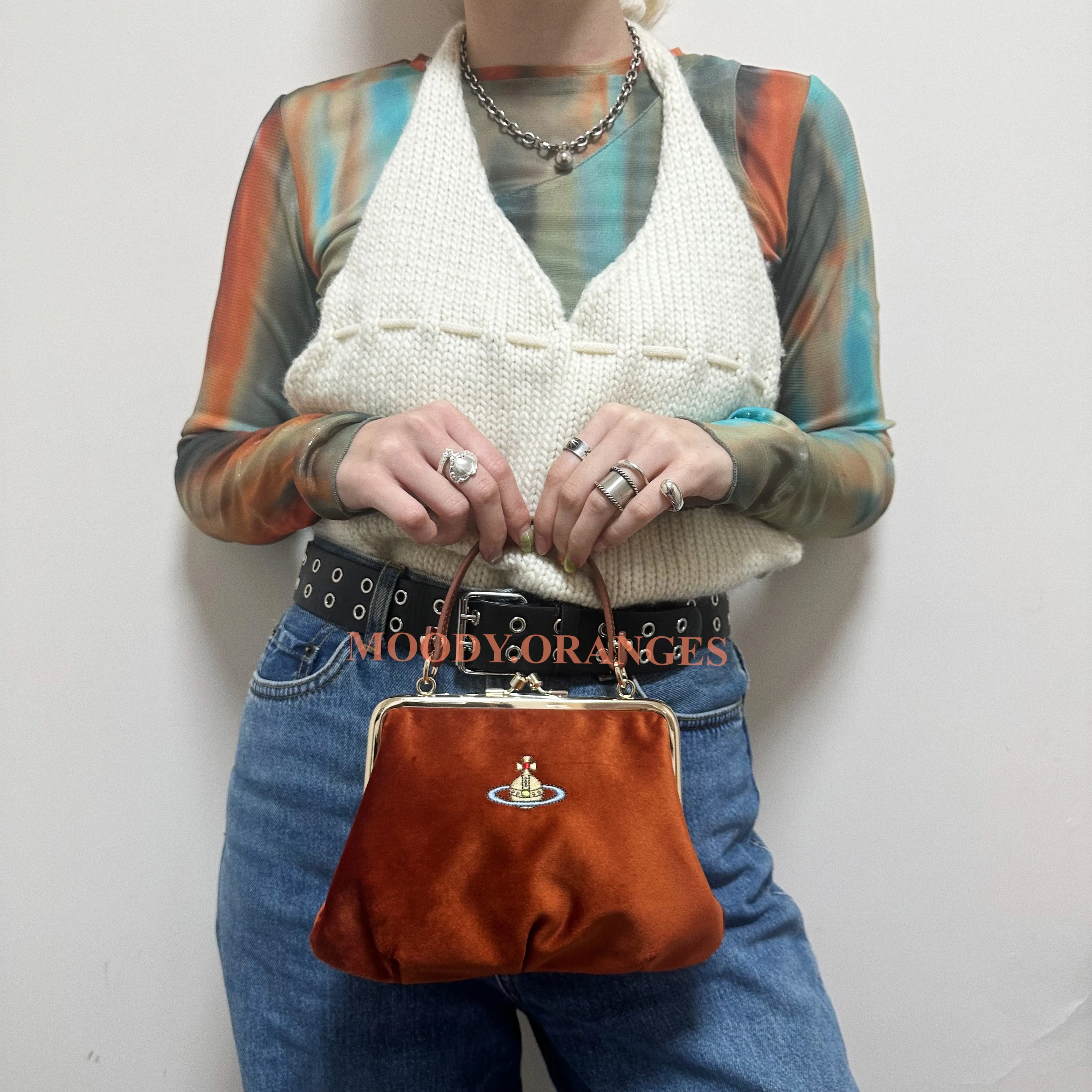 Vivienne Westwood Granny Frame Orange Velvet Bag