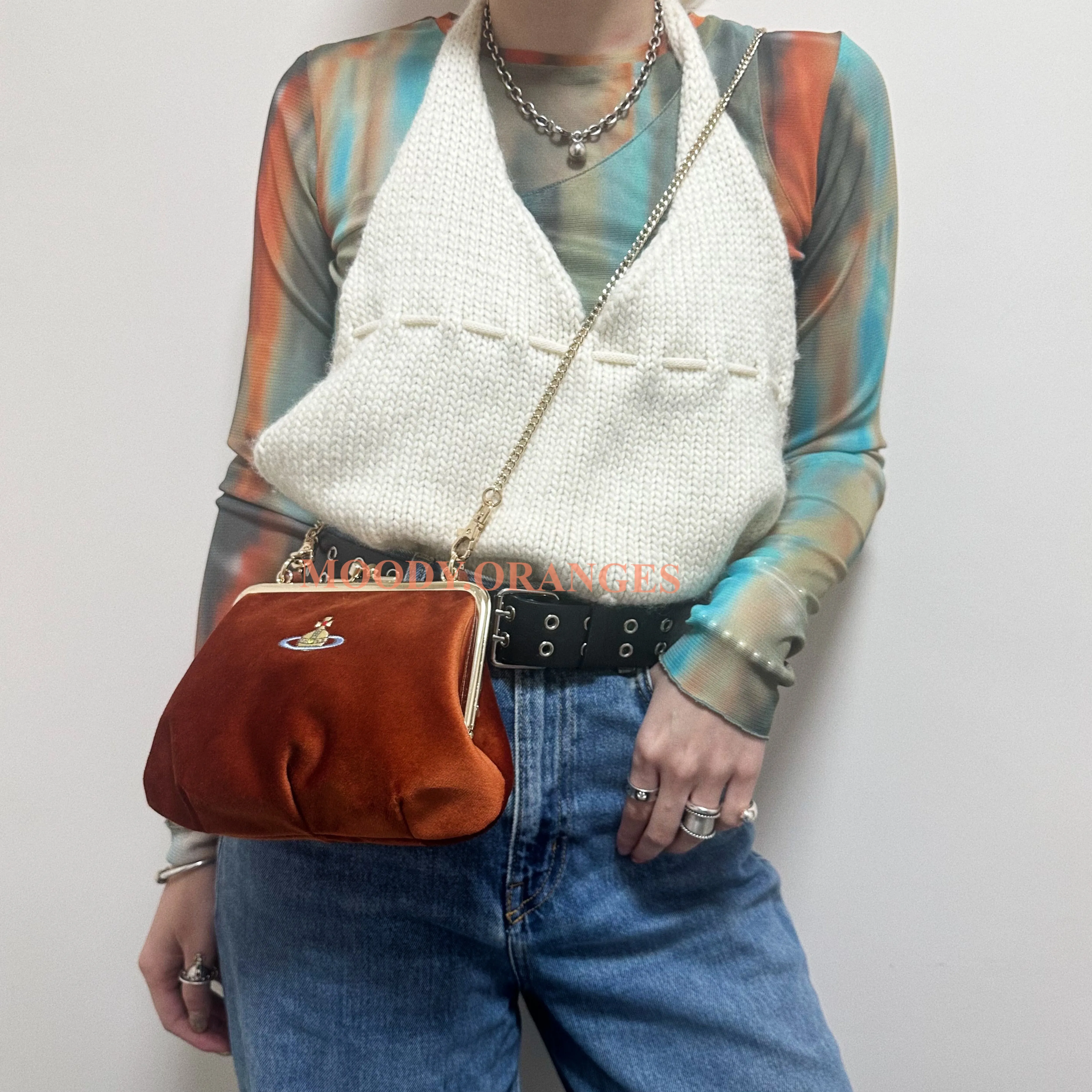 Vivienne Westwood Granny Frame Orange Velvet Bag