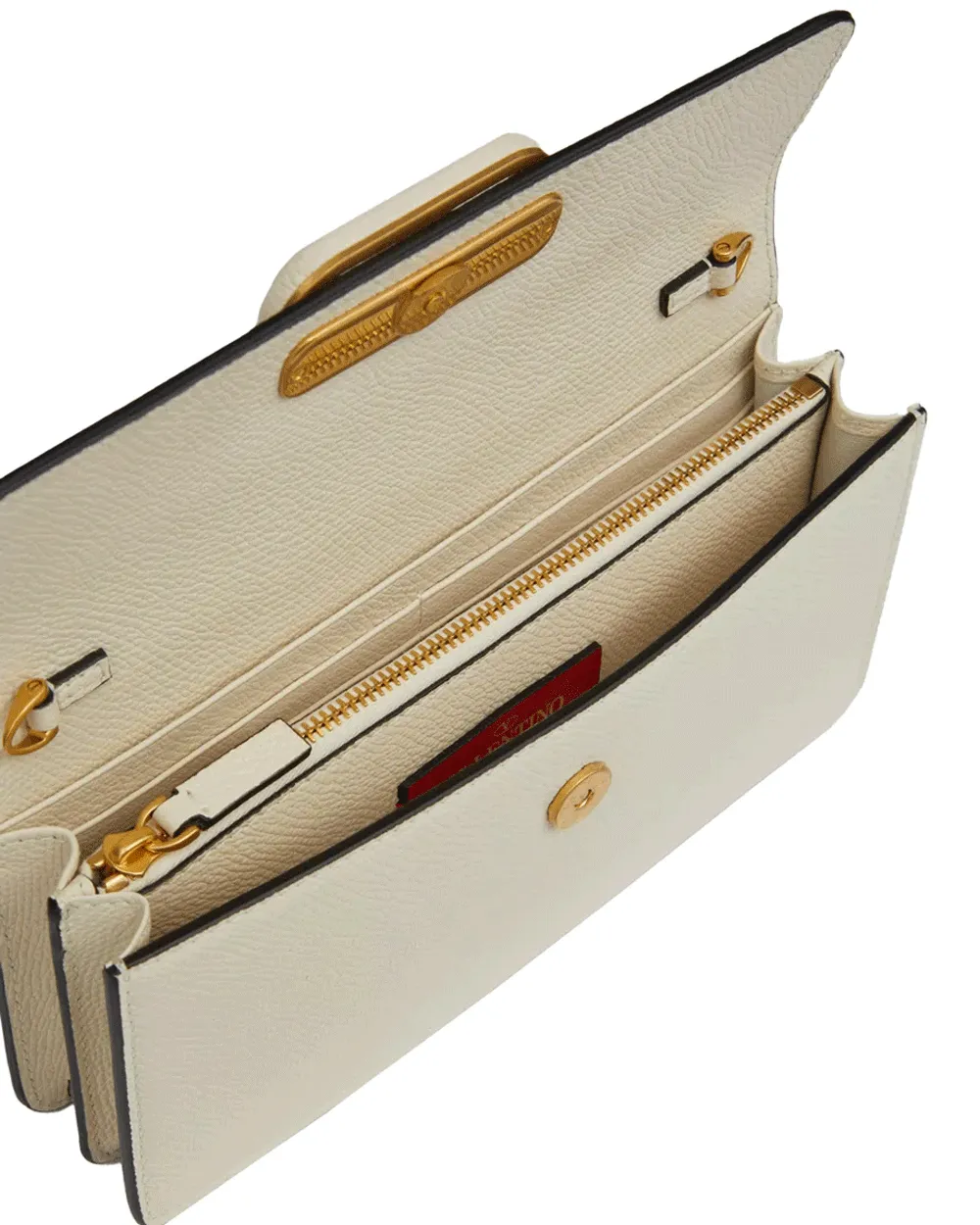 VLogo Signature Leather Wallet on Chain in Light Ivory