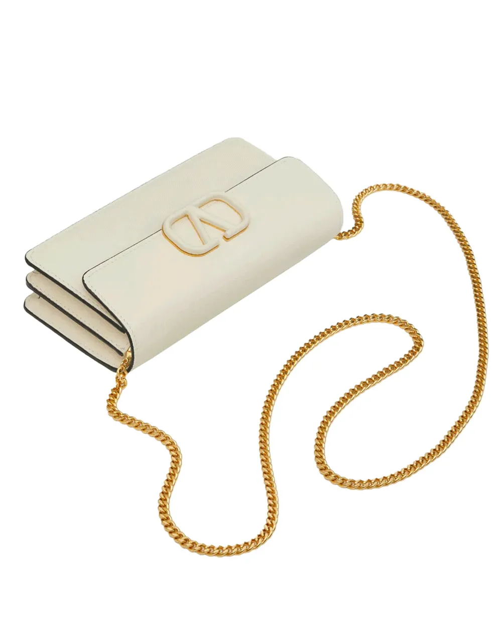 VLogo Signature Leather Wallet on Chain in Light Ivory