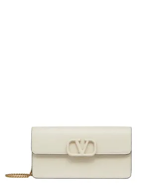 VLogo Signature Leather Wallet on Chain in Light Ivory