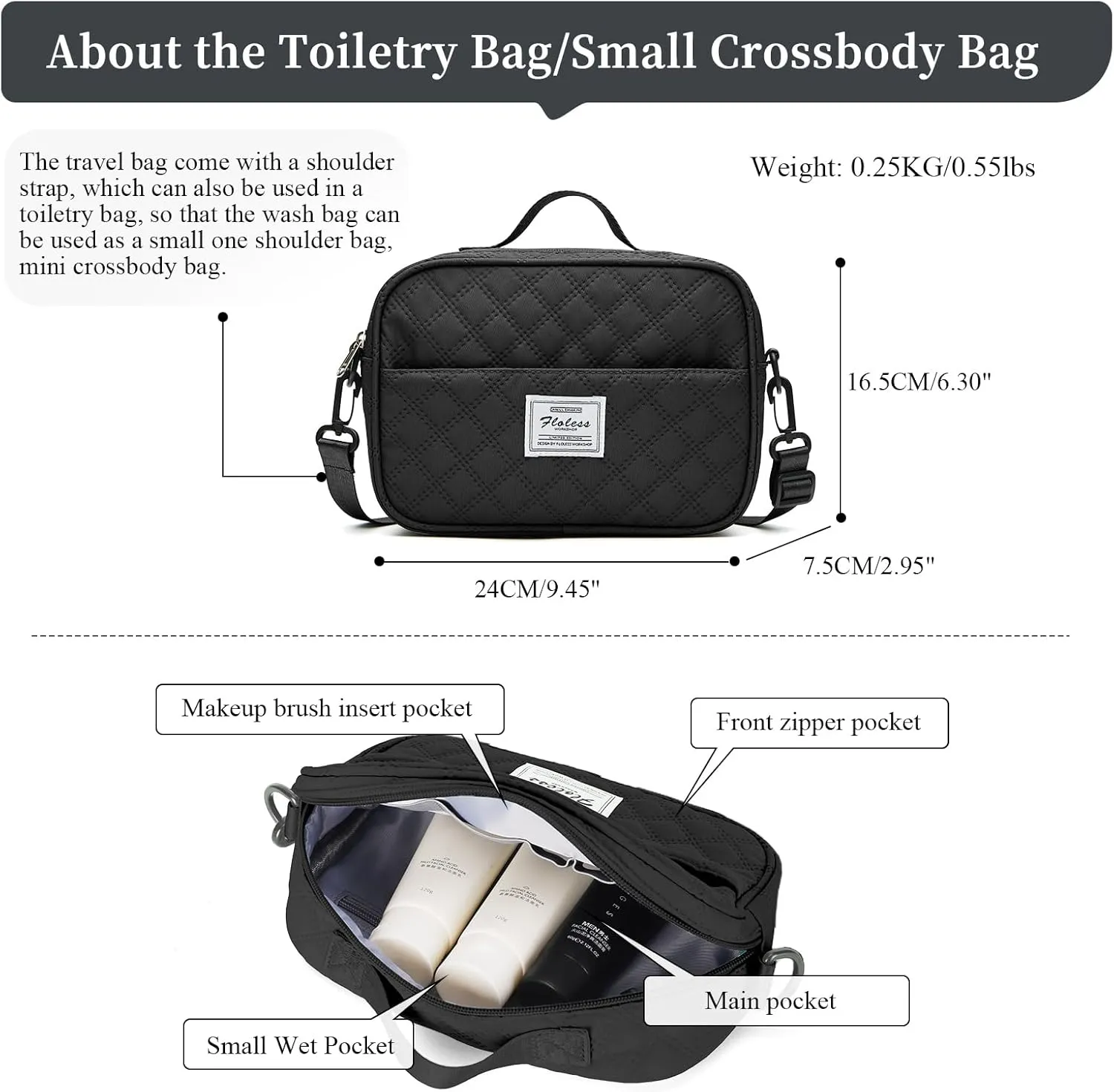 Weekender Bags for Women,Travel Duffel Bag with Shoes Compartment,Overnight Carry on Personal Item Bag with Toiletry Bag,Black