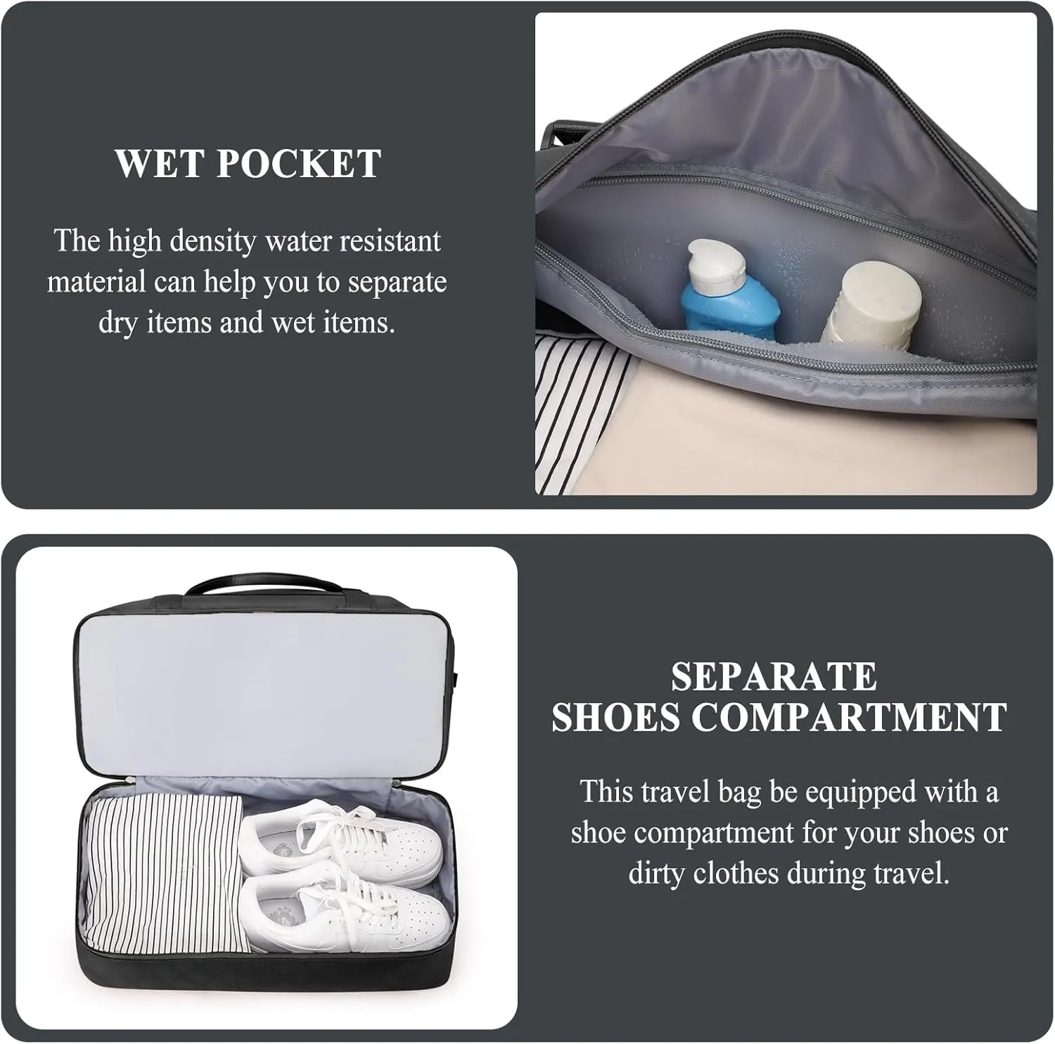 Weekender Bags for Women,Travel Duffel Bag with Shoes Compartment,Overnight Carry on Personal Item Bag with Toiletry Bag,Black