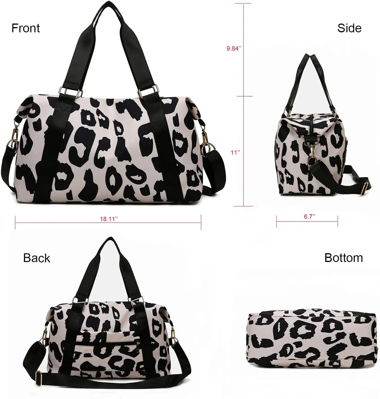 Weekender Duffel Sport Gym Bag Overnight Travel duffle Bags with Wet Pocket-Cow Print Black