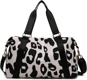 Weekender Duffel Sport Gym Bag Overnight Travel duffle Bags with Wet Pocket-Cow Print Black