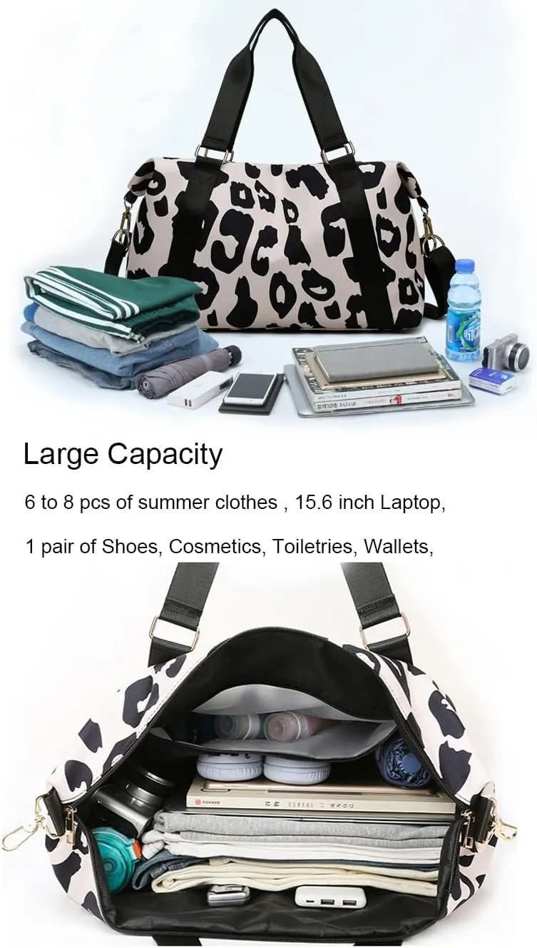 Weekender Duffel Sport Gym Bag Overnight Travel duffle Bags with Wet Pocket-Cow Print Black