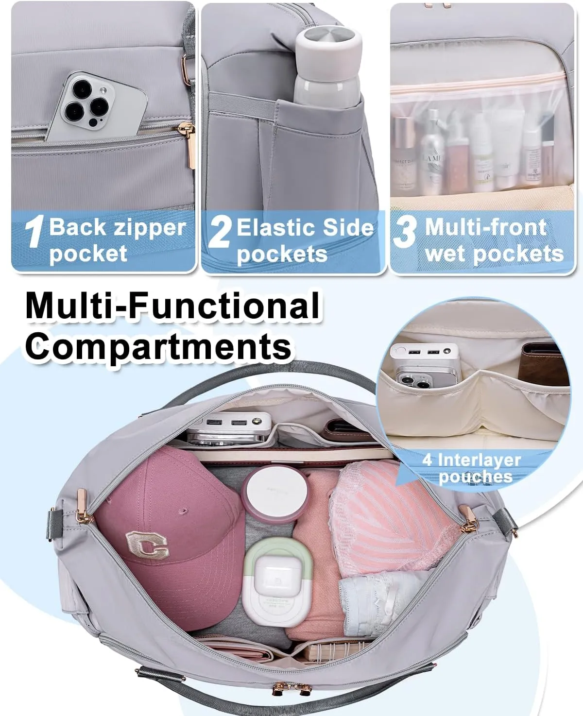 Weitars Gym Duffel Bag - Women's Travel Weekender with Shoes Compartment & Wet Pocket - Large Carry On