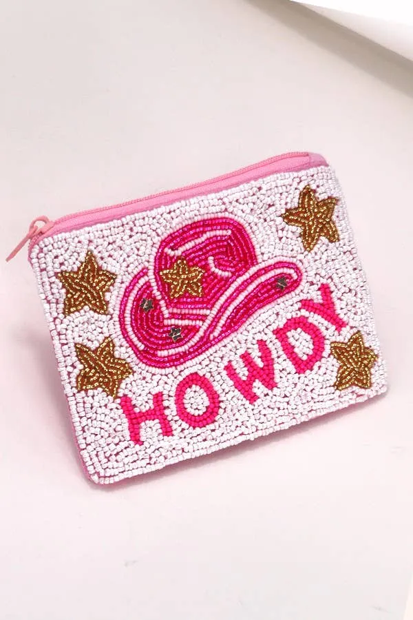 WESTERN  COWGIRL HOWDY SEED BEAD COIN PURSE POUCH | 91CP630