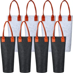 Windyun 8 Pieces Single Felt Bottle Wine Tote Bag, Insulated 1 Bottle Wine Carrier Bag Wine Gift Bag Wine Cooler with Leather Handle for Party Travel Picnic Housewarming Dinner Wine Lover Wedding Gift