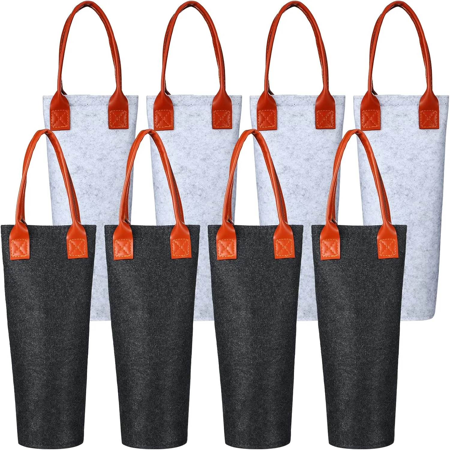Windyun 8 Pieces Single Felt Bottle Wine Tote Bag, Insulated 1 Bottle Wine Carrier Bag Wine Gift Bag Wine Cooler with Leather Handle for Party Travel Picnic Housewarming Dinner Wine Lover Wedding Gift