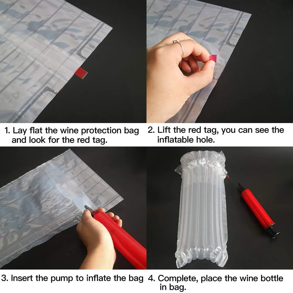 Wine Bottle Protector 12 Packs Bags With Free Pump Reusable Sleeve Travel Inflatable Air Column Cushion Bagfor Packing and Safe Transportation of Glass Bottles in Airplane Cushioning