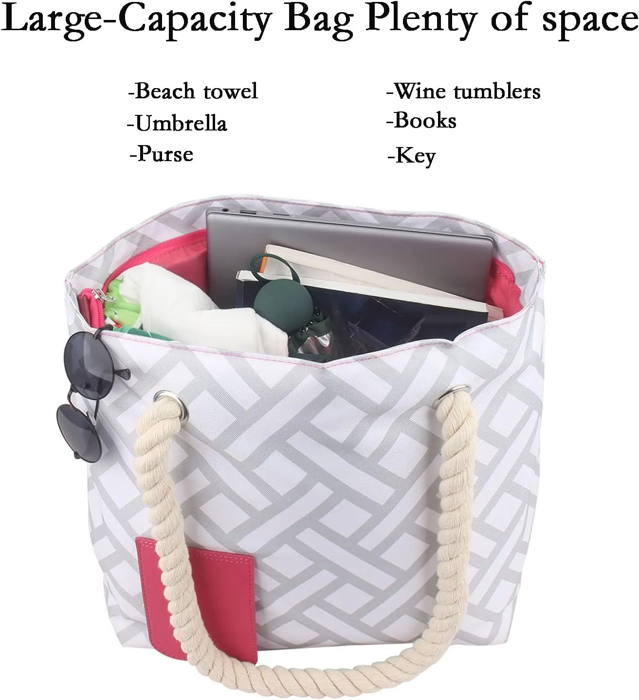 Wine Purse with Hidden Spout, Beach Tote Bag for Women with 3x Bladder Bag (Grey Stripes)