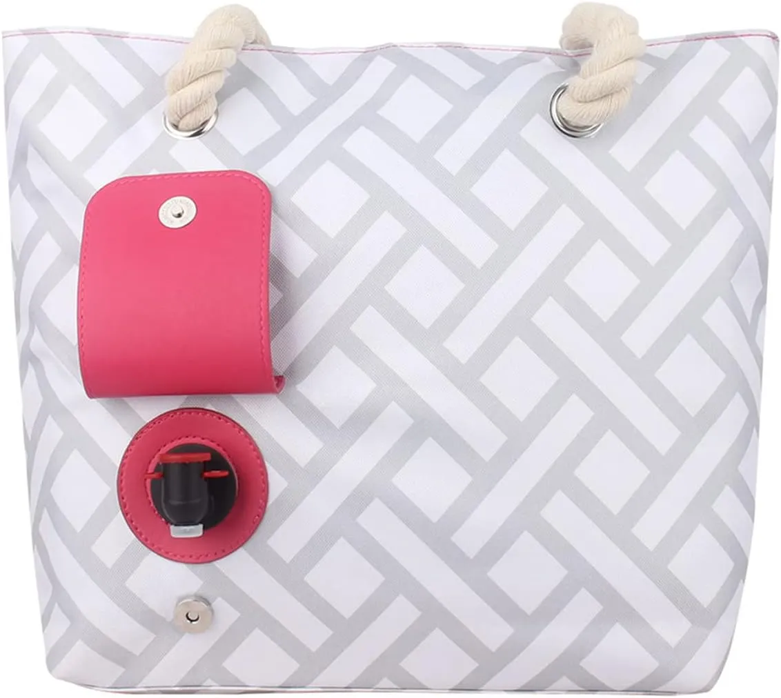 Wine Purse with Hidden Spout, Beach Tote Bag for Women with 3x Bladder Bag (Grey Stripes)