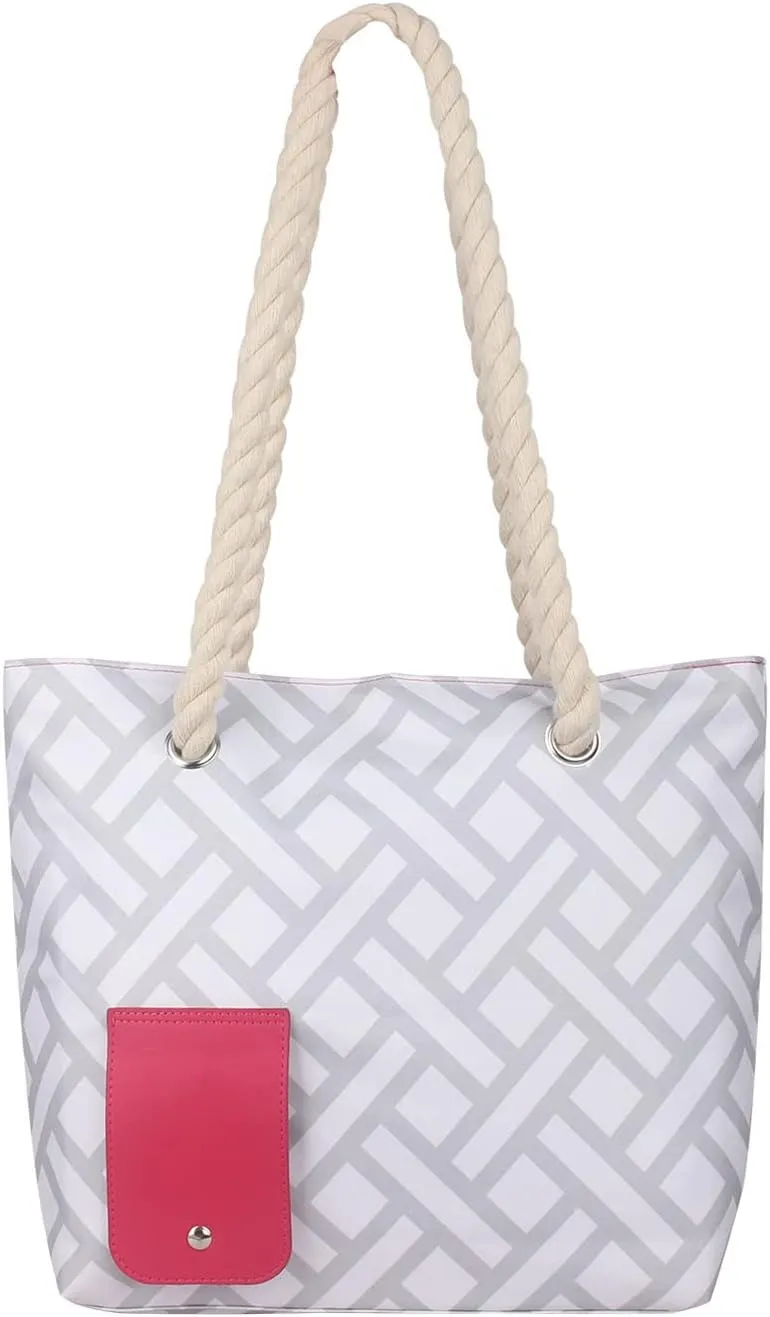 Wine Purse with Hidden Spout, Beach Tote Bag for Women with 3x Bladder Bag (Grey Stripes)