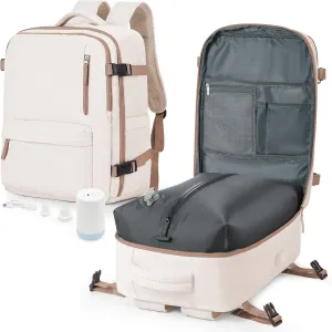 winspansy Large Storage Vacuum Compression Travel Backpack Seal Bags with Pump Clothing 18x14x8 Personal Item Work Carry on Business Vacpack College Airback Laptop Backpack for Women Men Beige Brown