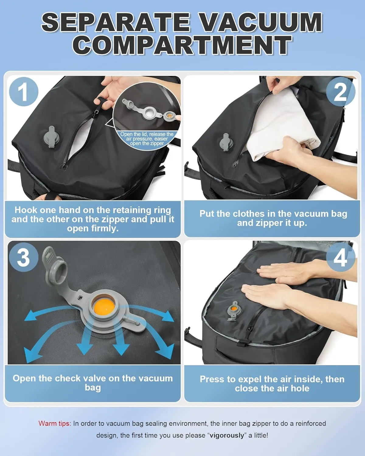 winspansy Large Travel Backpack Storage Vacuum Compression Seal Bags for Women Men Clothing Personal Item Work Carry on Business Vacpack College Airback Laptop Backpack with Shoe Compartment Black