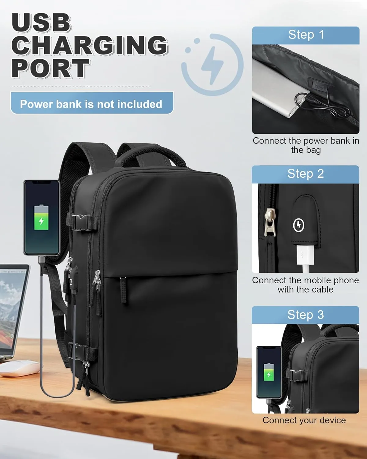 winspansy Large Travel Backpack Storage Vacuum Compression Seal Bags for Women Men Clothing Personal Item Work Carry on Business Vacpack College Airback Laptop Backpack with Shoe Compartment Black