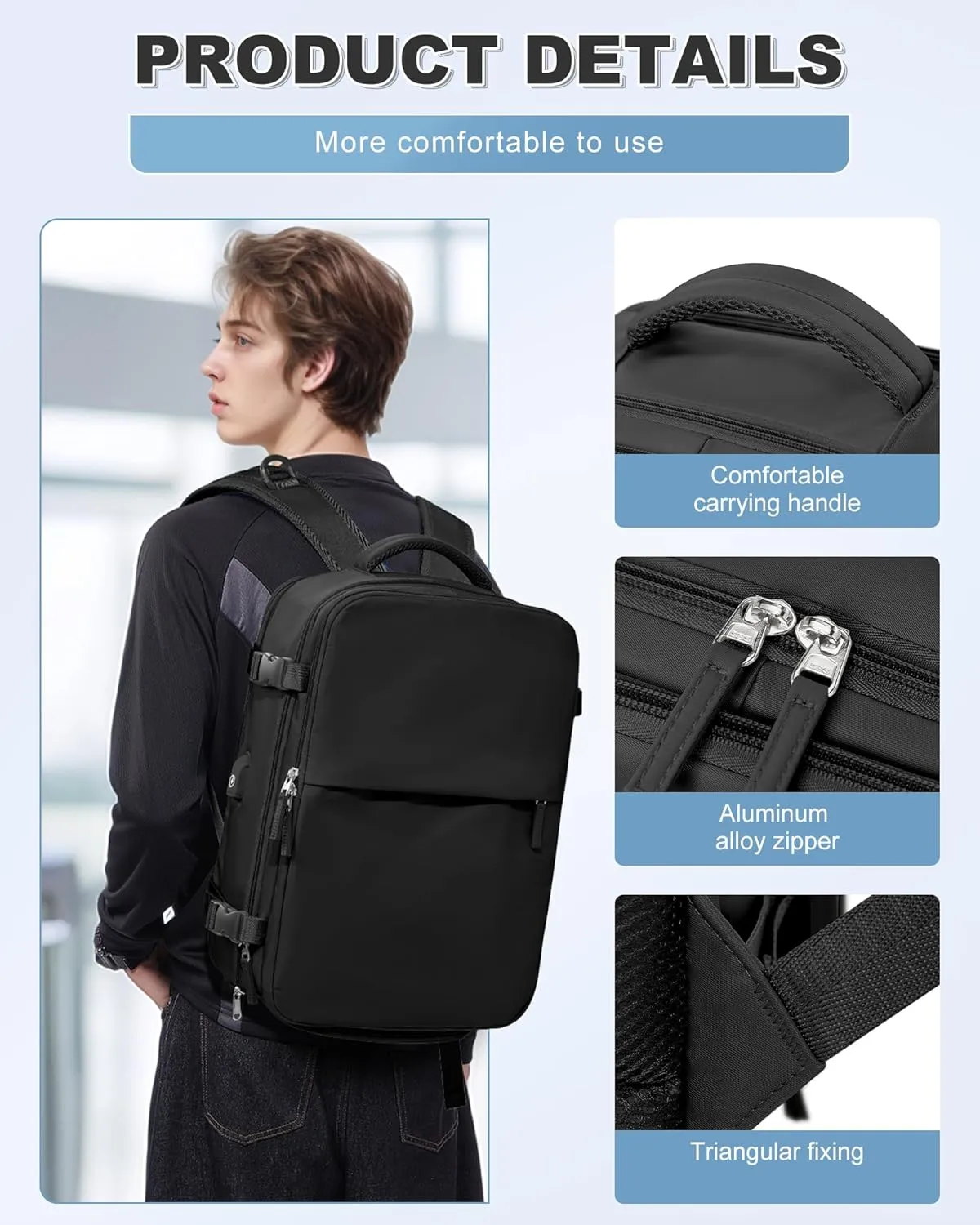 winspansy Large Travel Backpack Storage Vacuum Compression Seal Bags for Women Men Clothing Personal Item Work Carry on Business Vacpack College Airback Laptop Backpack with Shoe Compartment Black