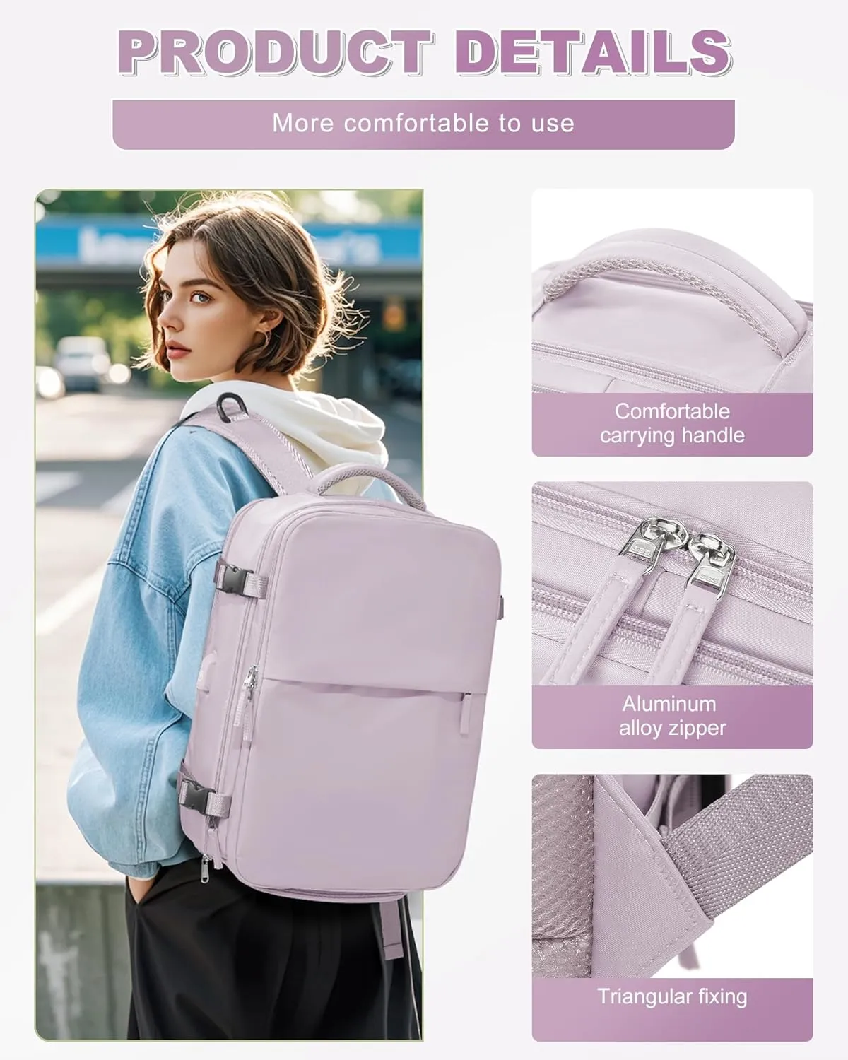 winspansy Large Travel Backpack Storage Vacuum Compression Seal Bags for Women Men Clothing with Pump Personal Item Work Carry on Business Vacpack College Airback Laptop Backpack Purplish Pink