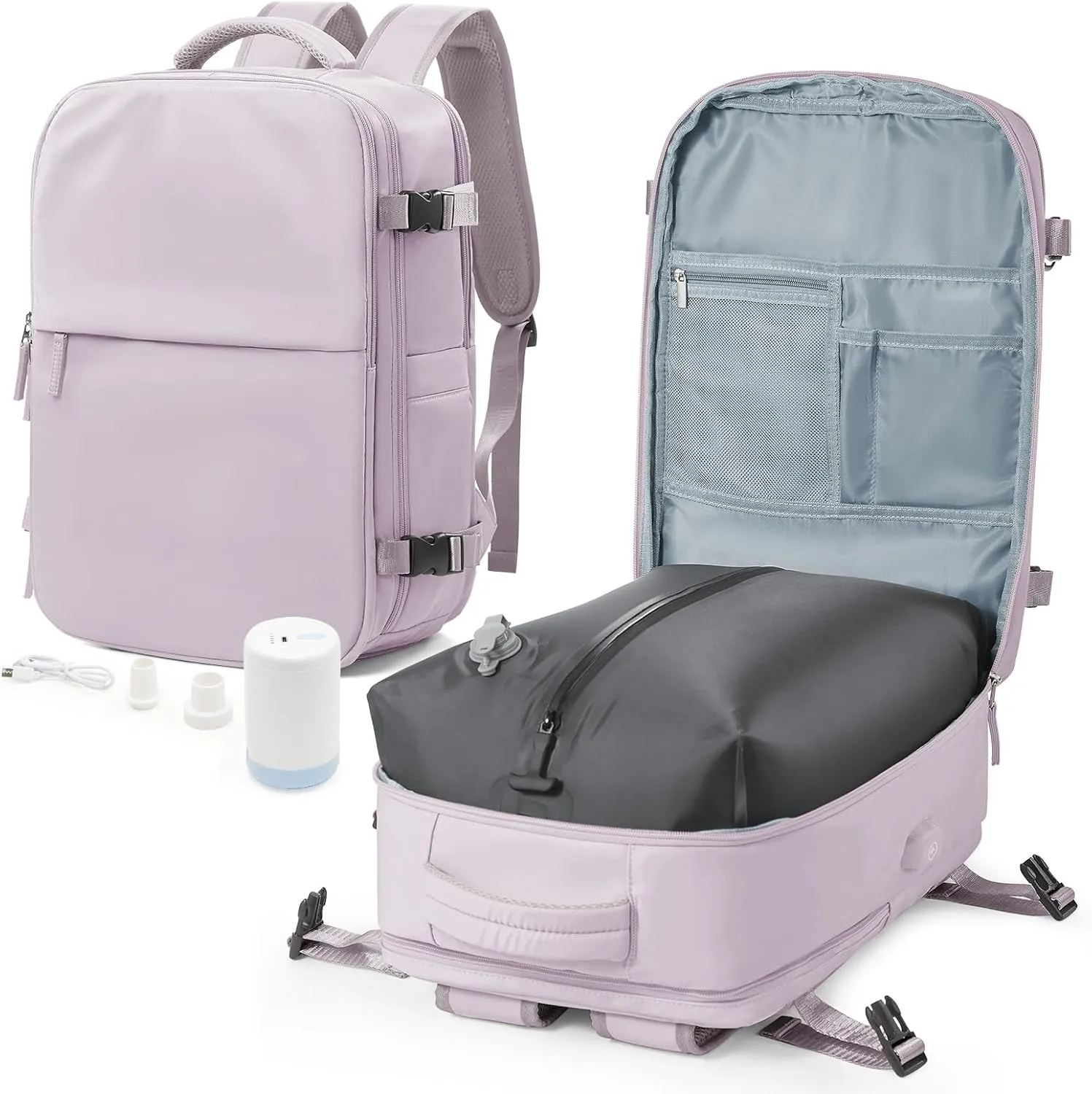 winspansy Large Travel Backpack Storage Vacuum Compression Seal Bags for Women Men Clothing with Pump Personal Item Work Carry on Business Vacpack College Airback Laptop Backpack Purplish Pink