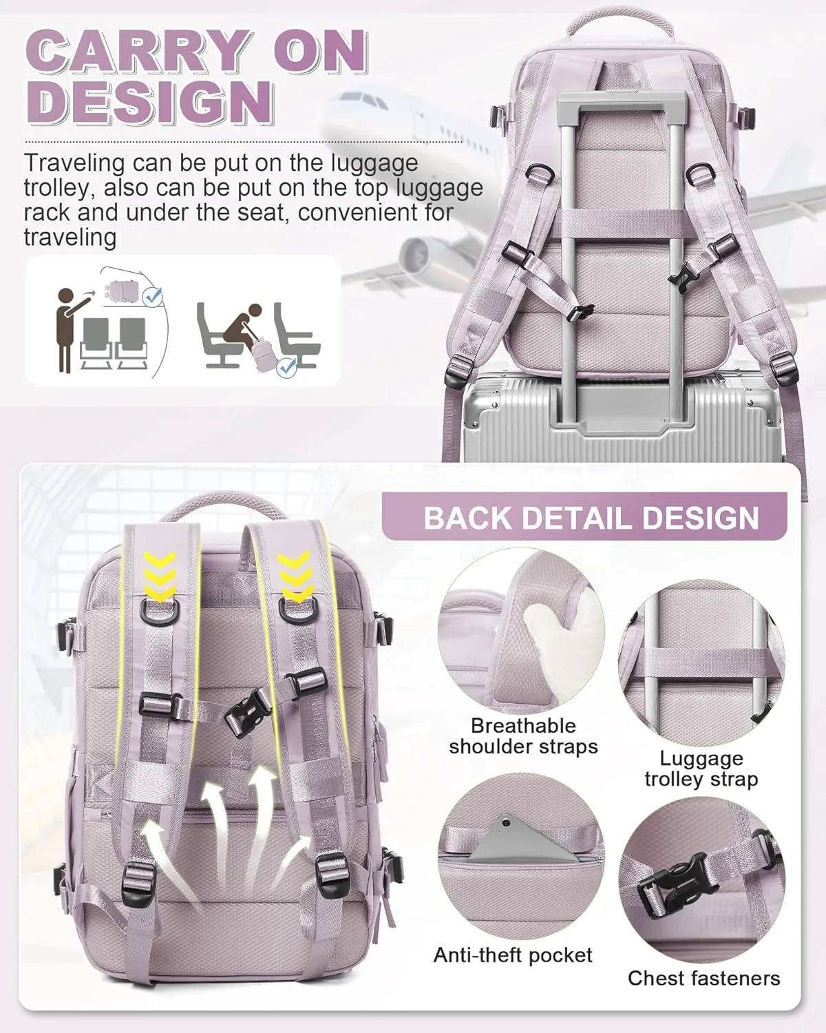 winspansy Large Travel Backpack Storage Vacuum Compression Seal Bags for Women Men Clothing with Pump Personal Item Work Carry on Business Vacpack College Airback Laptop Backpack Purplish Pink
