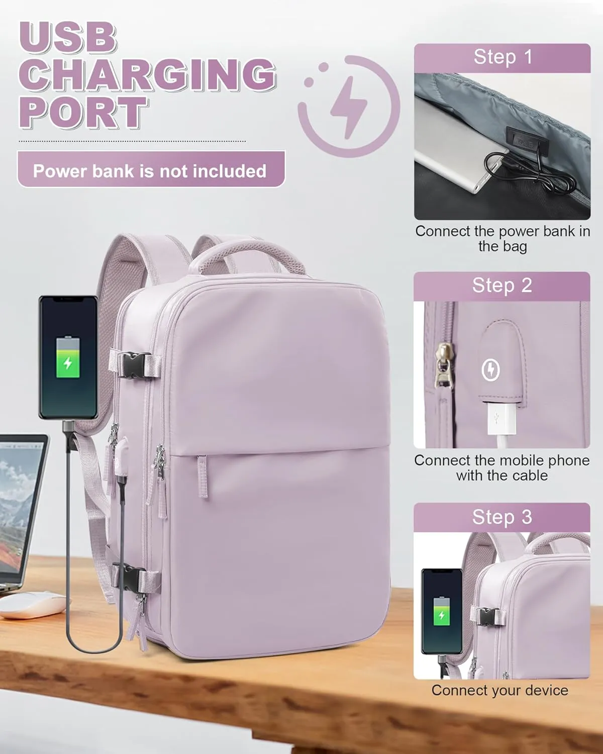 winspansy Large Travel Backpack Storage Vacuum Compression Seal Bags for Women Men Clothing with Pump Personal Item Work Carry on Business Vacpack College Airback Laptop Backpack Purplish Pink