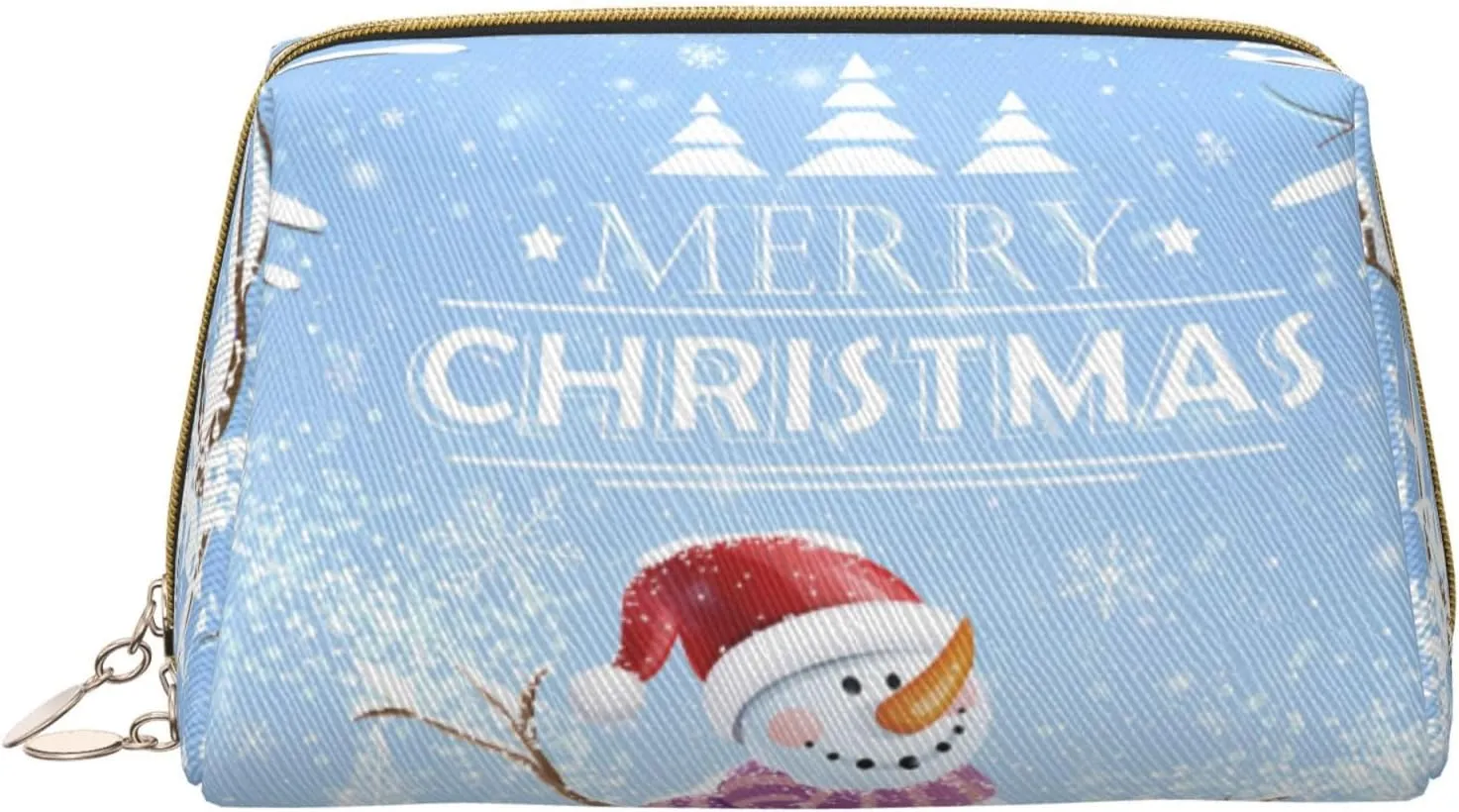 Winter Leather Cosmetic Case Clutch Bag,View Scenic Parish European,Roomy Travel Toiletry bag Aesthetic stuff organizer,Built -in sponge for Secure Protection,Blue Brown White
