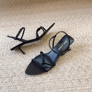 Winter savings Laurent STRAPPY IN Saint Proven track record SILK MID BLACK HEEL SANDALS