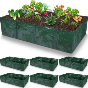 Woanger 6 Pcs Plastic Raised Garden Bed 35 Gallon Raised Planting Bed with 8 Divided Grids 8 Drainage Holes for Fruits Flowers Potato PE Fabric Rectangle Garden Containers for Vegetables Outdoor