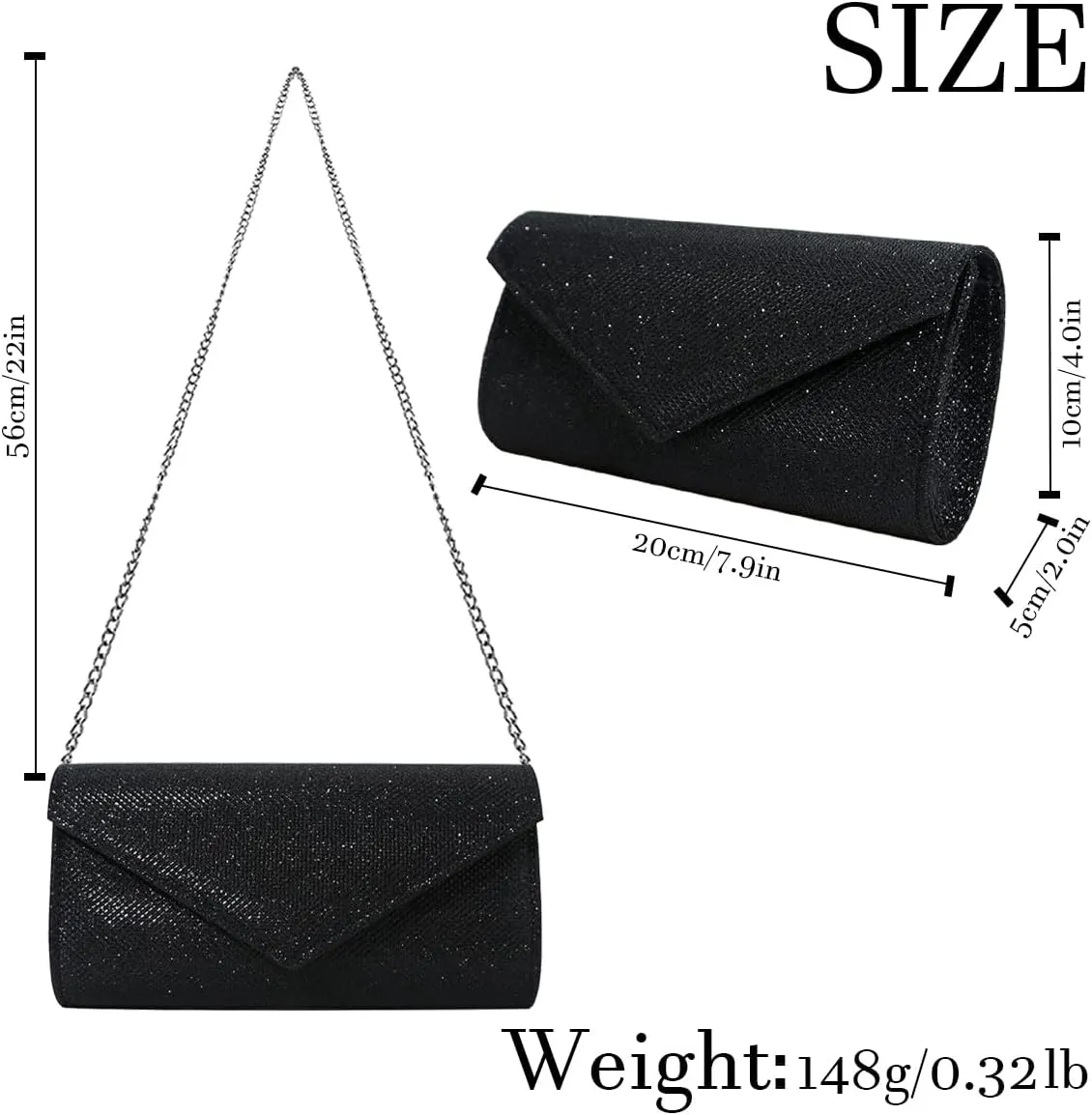 Women Clutch Purses Sparkling Envelope Evening Bag with Detachable Chain for Women Prom
