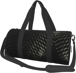 Women Men Black Snakeskin Round Duffel Weekender Bag Travel Bag