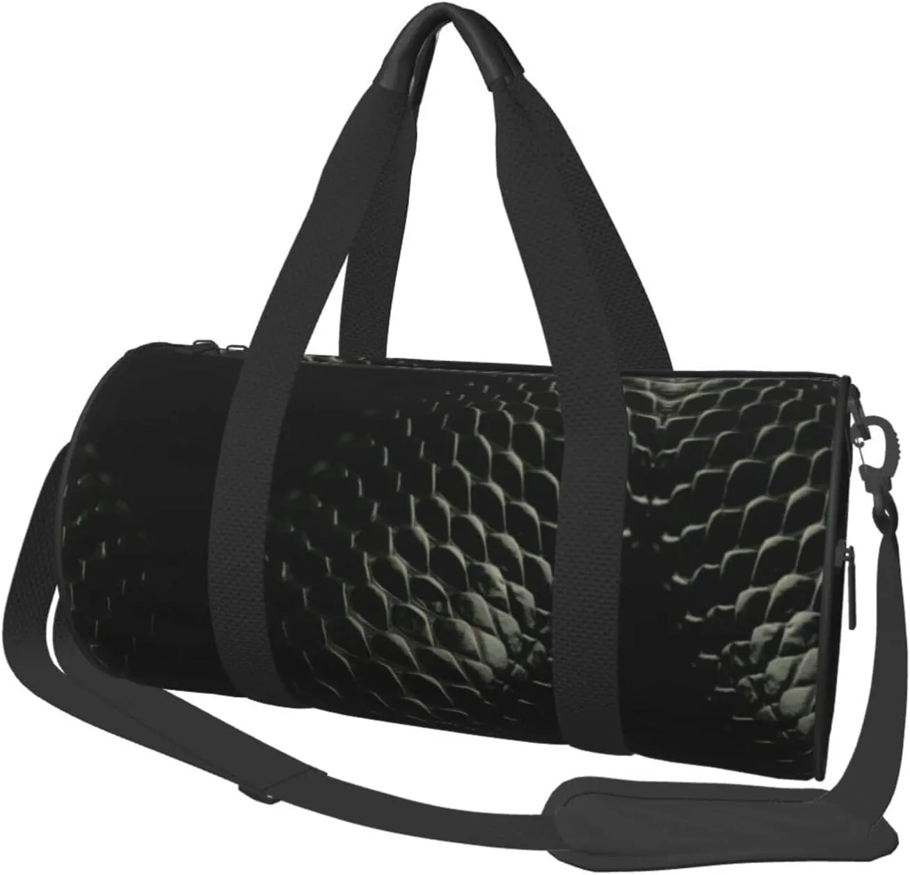 Women Men Black Snakeskin Round Duffel Weekender Bag Travel Bag