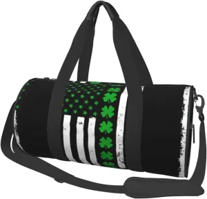 Women Men Ireland American Flag Shamrock Round Duffel Weekender Bag Travel Bag