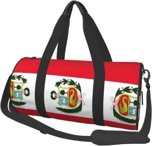 Women Men Peru Flag Round Duffel Weekender Bag Travel Bag