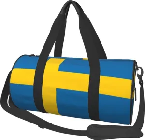 Women Men Swedish Flag Round Duffel Weekender Bag Travel Bag