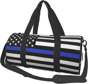 Women Men Thin Blue Line Flag Round Duffel Weekender Bag Travel Bag