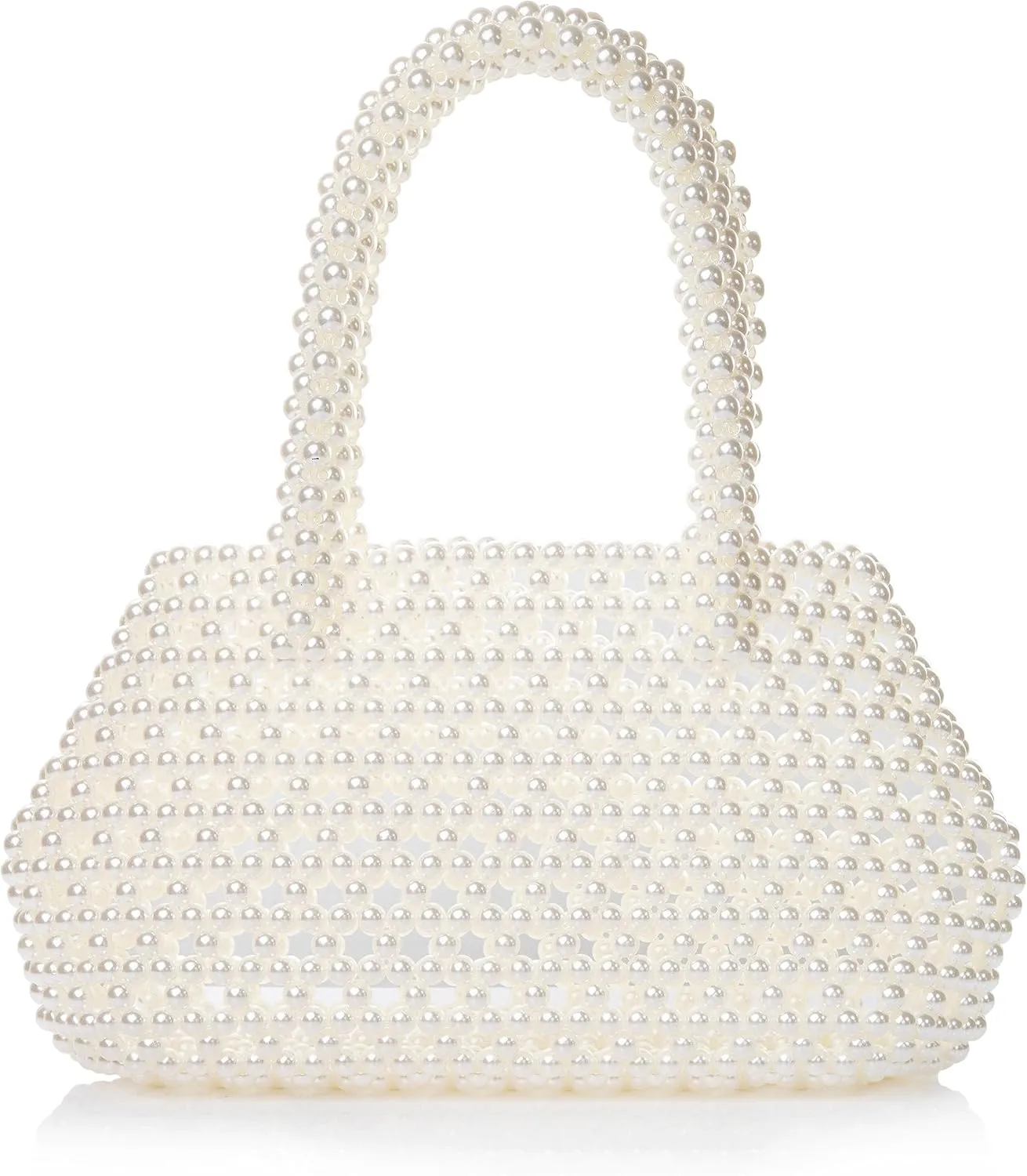 Women Pearl Beaded Pleuche Handle Bag Evening HandBag for Wedding Party