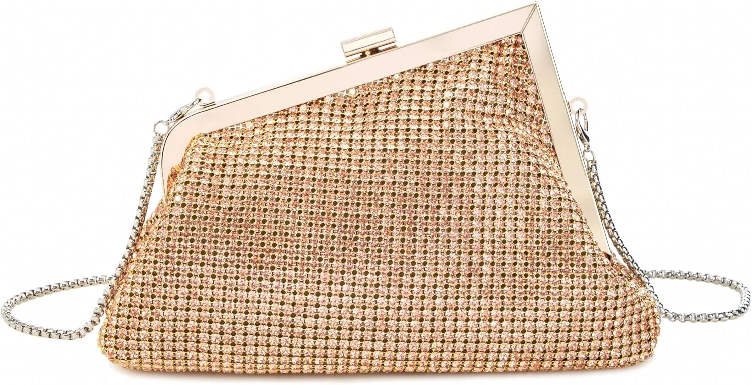 Women Rhinestone Angled Evening Bag Sparkling Clutch Diamond Shoulderbag with Detachable Strap for Wedding Party