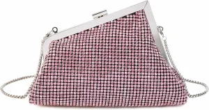 Women Rhinestone Angled Evening Bag Sparkling Clutch Diamond Shoulderbag with Detachable Strap for Wedding Party