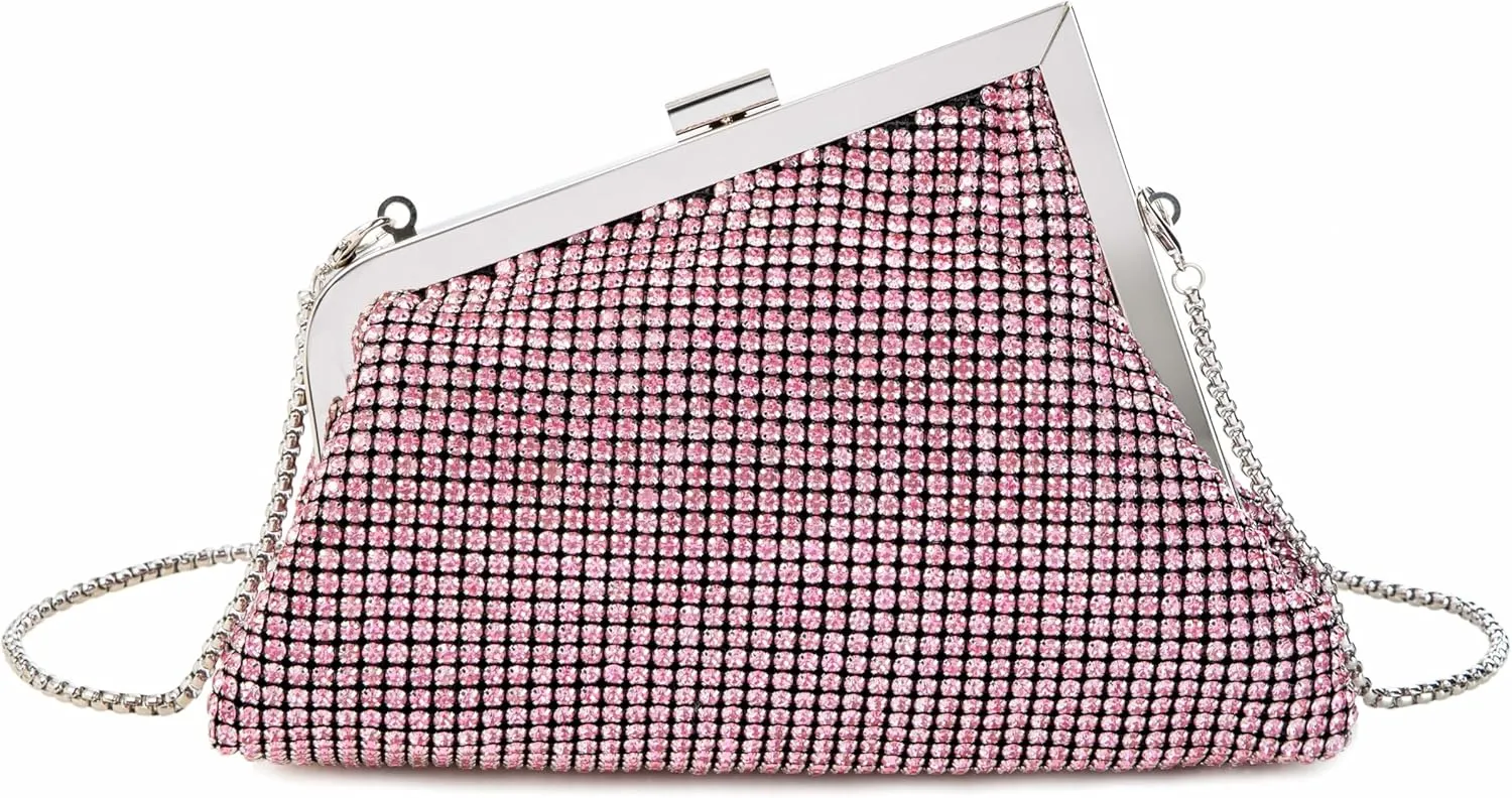 Women Rhinestone Angled Evening Bag Sparkling Clutch Diamond Shoulderbag with Detachable Strap for Wedding Party