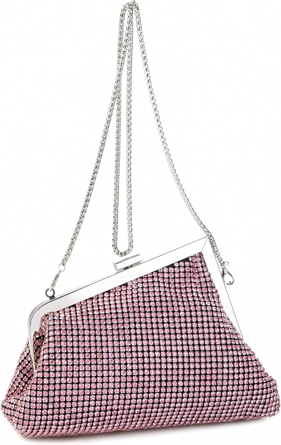 Women Rhinestone Angled Evening Bag Sparkling Clutch Diamond Shoulderbag with Detachable Strap for Wedding Party