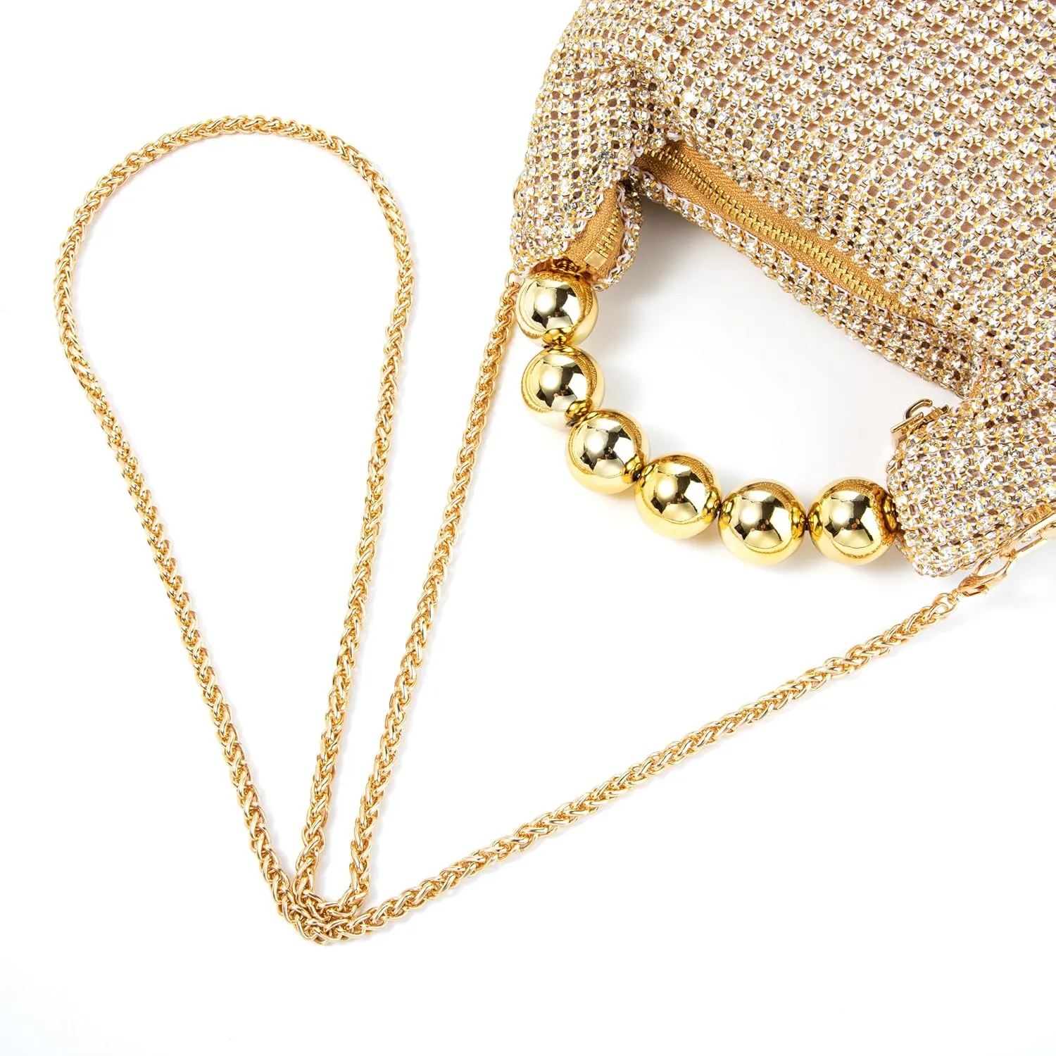 Women Rhinestone Beaded Evening Bag Sparkling Clutch with Detachable Strap for Wedding Party