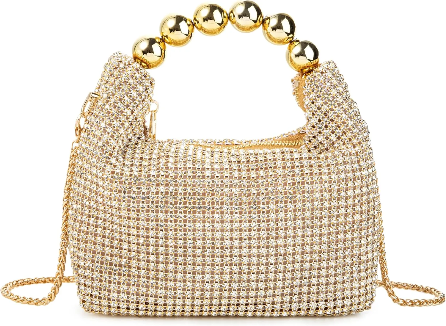 Women Rhinestone Beaded Evening Bag Sparkling Clutch with Detachable Strap for Wedding Party