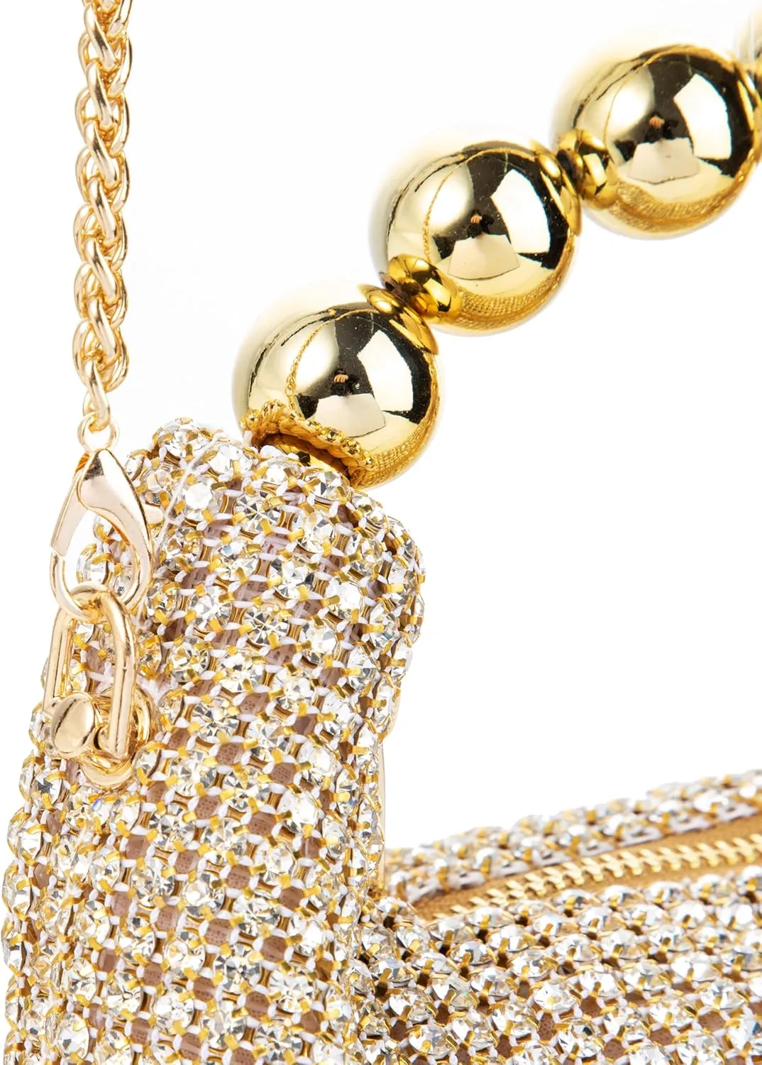 Women Rhinestone Beaded Evening Bag Sparkling Clutch with Detachable Strap for Wedding Party