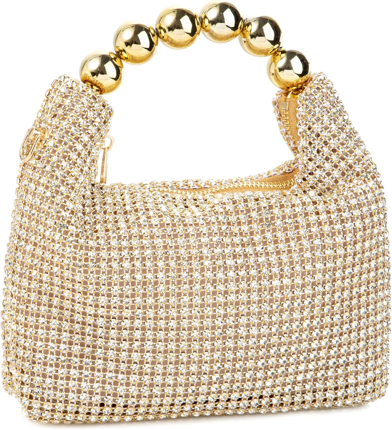 Women Rhinestone Beaded Evening Bag Sparkling Clutch with Detachable Strap for Wedding Party