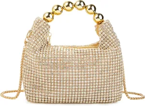 Women Rhinestone Beaded Evening Bag Sparkling Clutch with Detachable Strap for Wedding Party