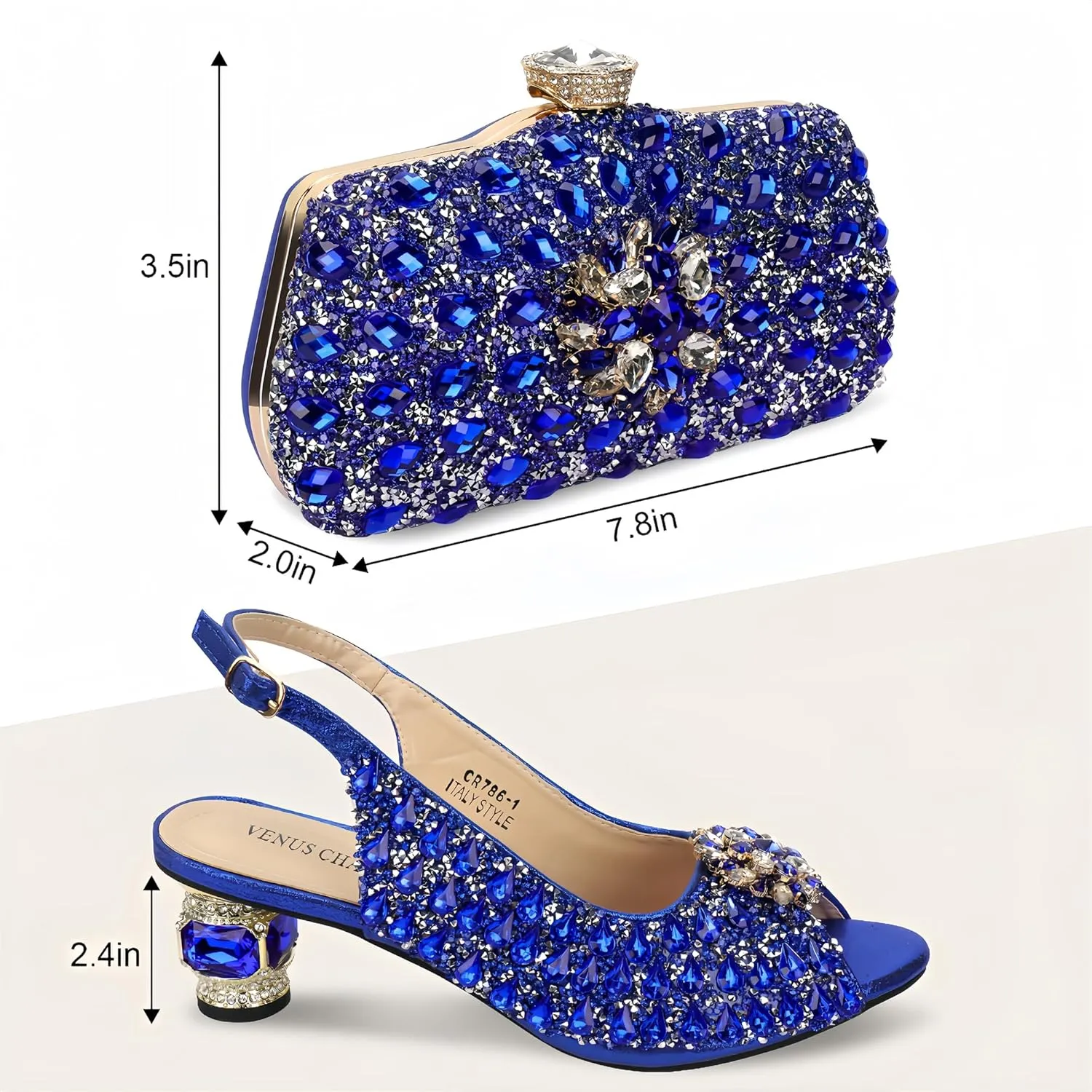 Women Shoes and Bag Set for Evening Party Wedding Italian Style High Heels African Decorated with Rhinestone